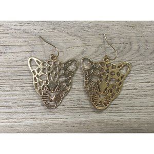 Antiqued Gold Leopard Dangle Boho Earrings Womens Fashion Jewelry